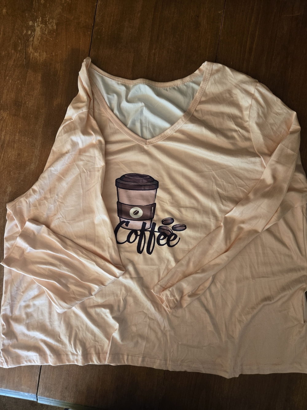 Women's Light Pink Coffee Graphic V-Neck Top